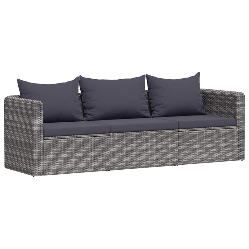 Pemberly Row Contemporary 3 Pcs Poly Rattan Garden Sofa Set in Gray