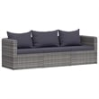 Pemberly Row Contemporary 3 Pcs Poly Rattan Garden Sofa Set in Gray