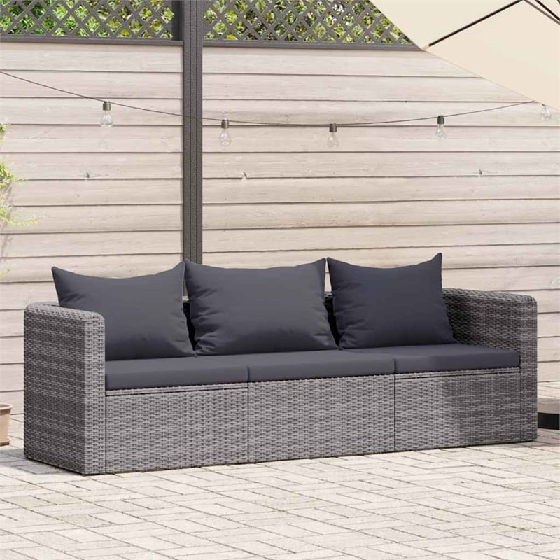 Pemberly Row Contemporary 3 Pcs Poly Rattan Garden Sofa Set in Gray
