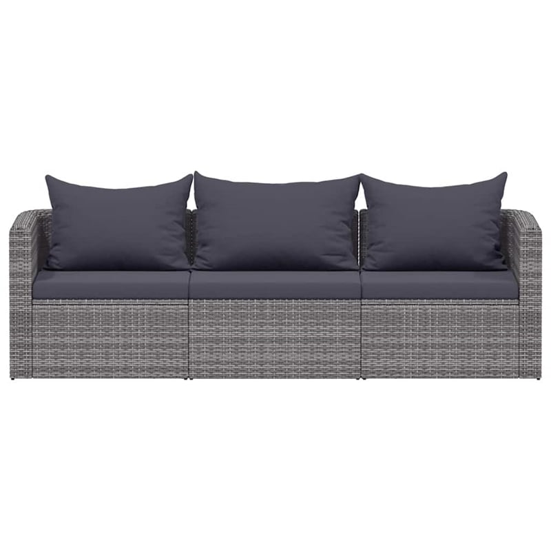 Pemberly Row Contemporary 3 Pcs Poly Rattan Garden Sofa Set in Gray