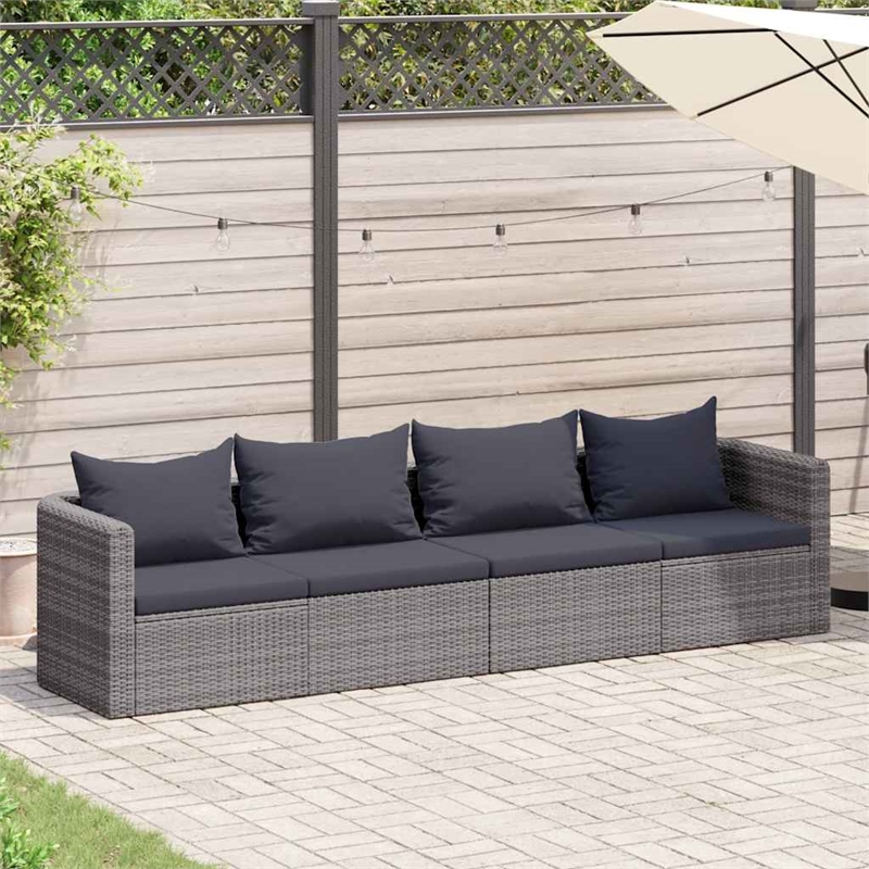 Pemberly Row Synthetic Poly Rattan 4 Pcs Garden Sofa Set in Gray