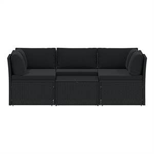 Pemberly Row Standard Poly Rattan And Powder-Coated Steel Sofa Set in Black