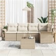 Pemberly Row 6 Piece Poly Rattan Garden Sofa Set With Cushions in Beige