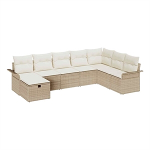 Pemberly Row 8 Pcs Beige & Cream Poly Rattan Garden Sofa Set With Cushions