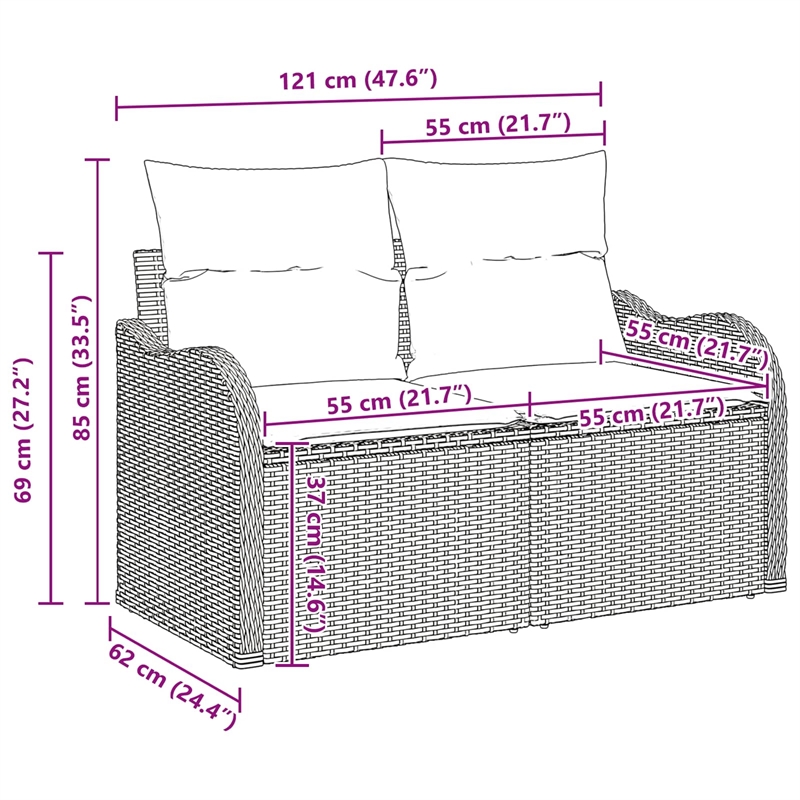 Pemberly Row Gray & Navy Poly Rattan Sofa Set With Cushions With Storage
