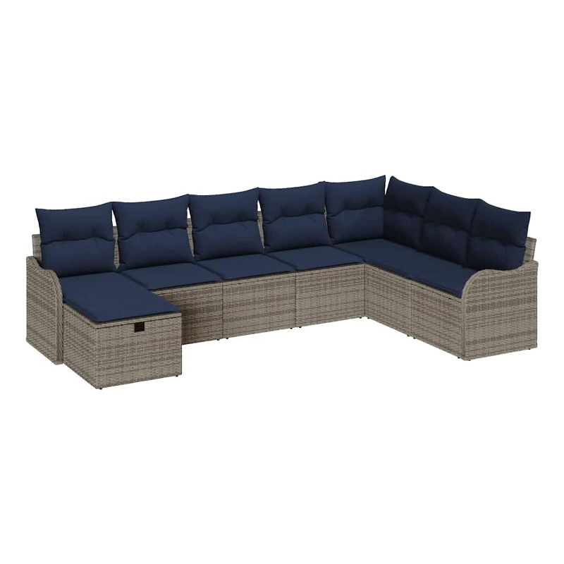 Pemberly Row Gray & Navy Poly Rattan Sofa Set With Cushions With Storage