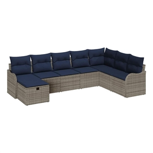 Pemberly Row Gray & Navy Poly Rattan Sofa Set With Cushions With Storage