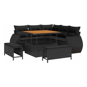 Pemberly Row 8 Pcs Poly Rattan Garden Sofa Set With Cushions in Black