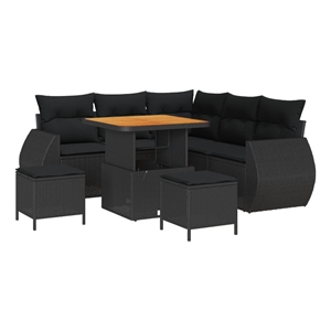 Pemberly Row 8 Pcs Poly Rattan Garden Sofa Set With Cushions in Black