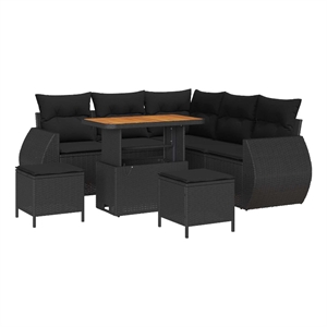 Pemberly Row 8 Pcs Poly Rattan Garden Sofa Set With Cushions in Black