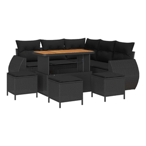 Pemberly Row 9 Pcs Poly Rattan Garden Sofa Set With Cushions in Black