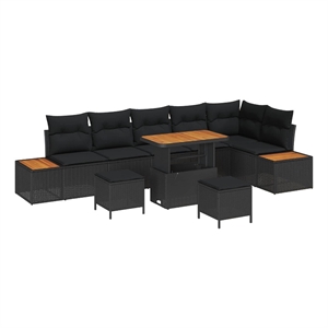 Pemberly Row 9 Pcs Poly Rattan Garden Sofa Set With Cushions in Black