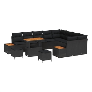 Pemberly Row 12 Pcs Poly Rattan Garden Sofa Set With Cushions in Black