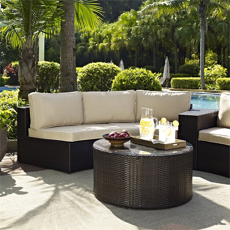 Pemberly Row 2-Piece Wicker Curved Patio Sofa Set in Brown/Sand