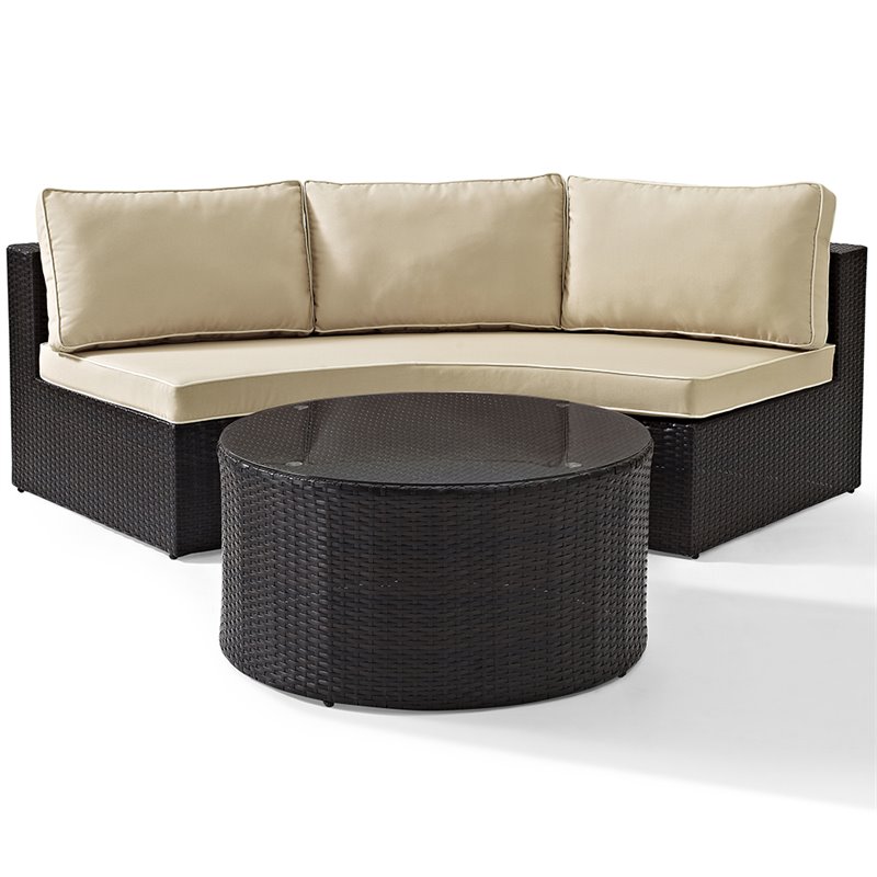 Pemberly Row 2-Piece Wicker Curved Patio Sofa Set in Brown/Sand