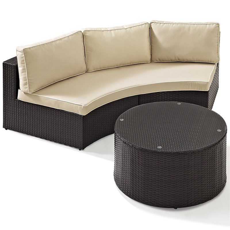 Pemberly Row 2-Piece Wicker Curved Patio Sofa Set in Brown/Sand