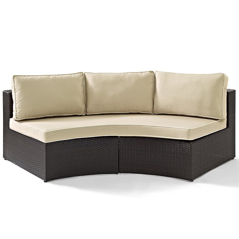 Pemberly Row 2-Piece Wicker Curved Patio Sofa Set in Brown/Sand