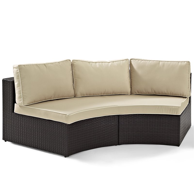 Pemberly Row 2-Piece Wicker Curved Patio Sofa Set in Brown/Sand