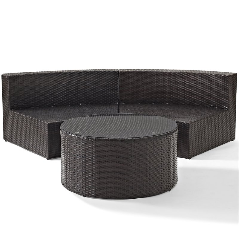 Pemberly Row 2-Piece Wicker Curved Patio Sofa Set in Brown/Sand