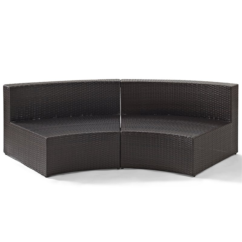 Pemberly Row 2-Piece Wicker Curved Patio Sofa Set in Brown/Sand