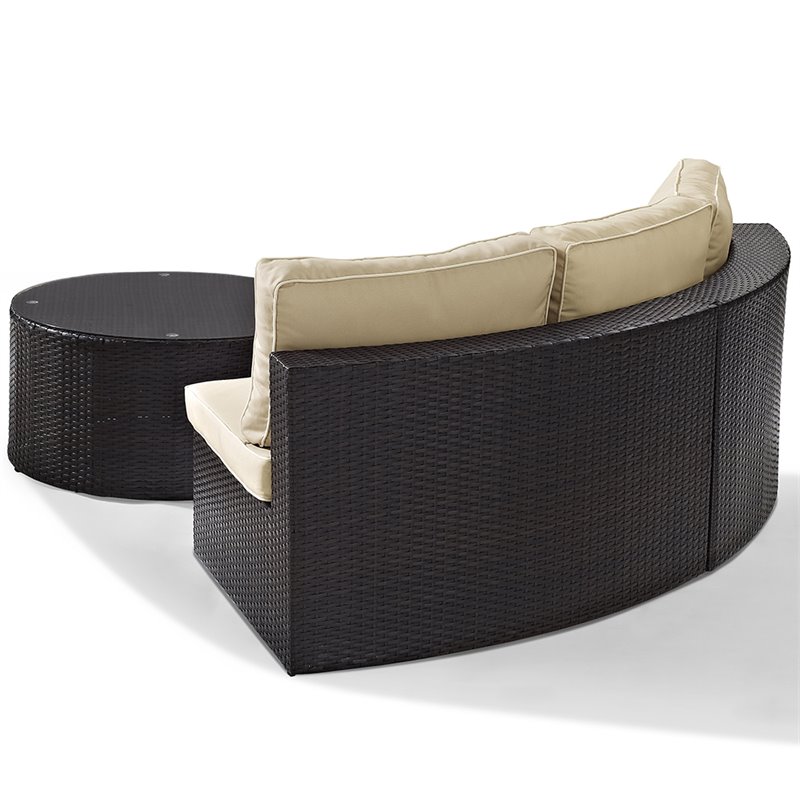 Pemberly Row 2-Piece Wicker Curved Patio Sofa Set in Brown/Sand