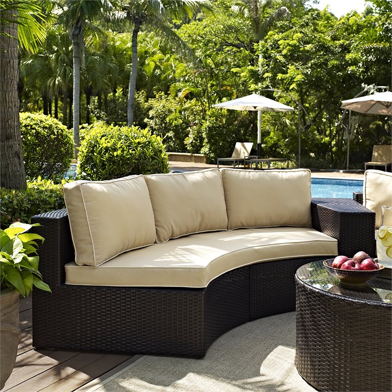 Pemberly Row 2-Piece Wicker Curved Patio Sofa Set in Brown/Sand
