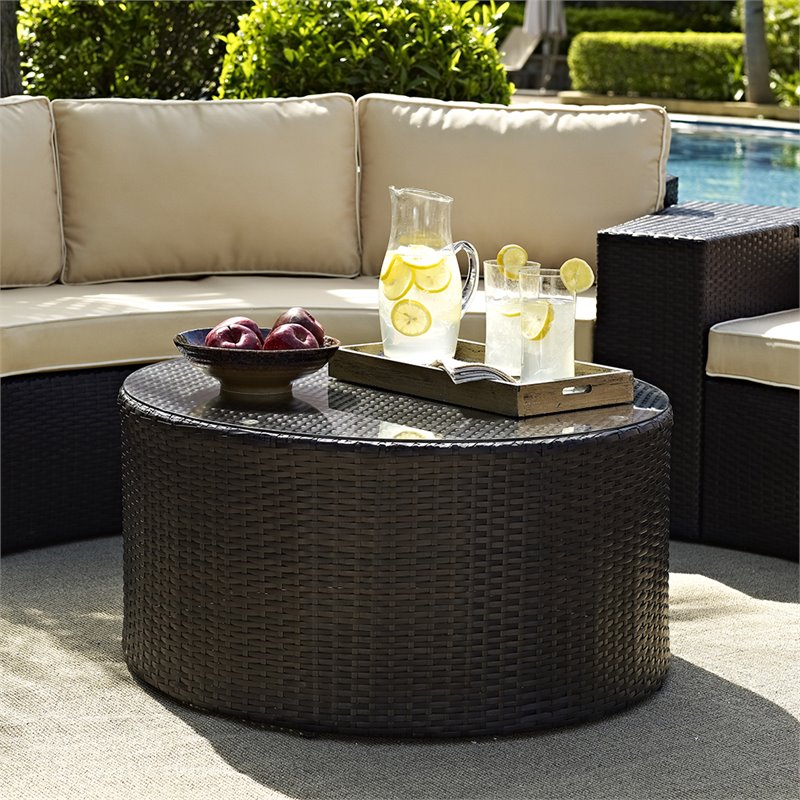 Pemberly Row 2-Piece Wicker Curved Patio Sofa Set in Brown/Sand