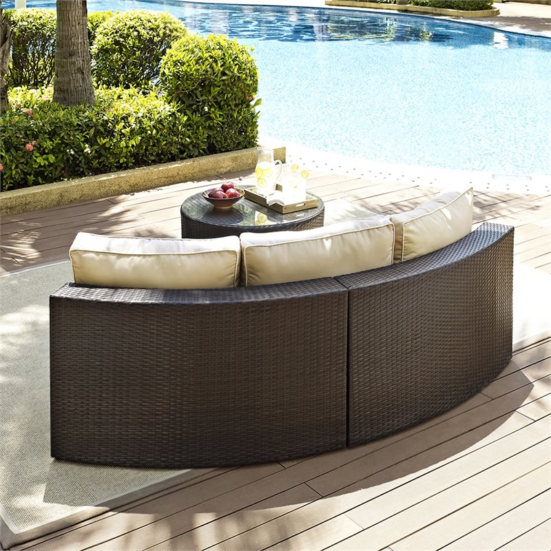 Pemberly Row 2-Piece Wicker Curved Patio Sofa Set in Brown/Sand