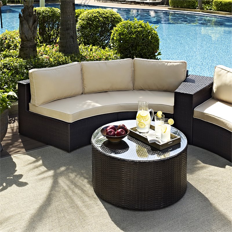 Pemberly Row 2-Piece Wicker Curved Patio Sofa Set in Brown/Sand