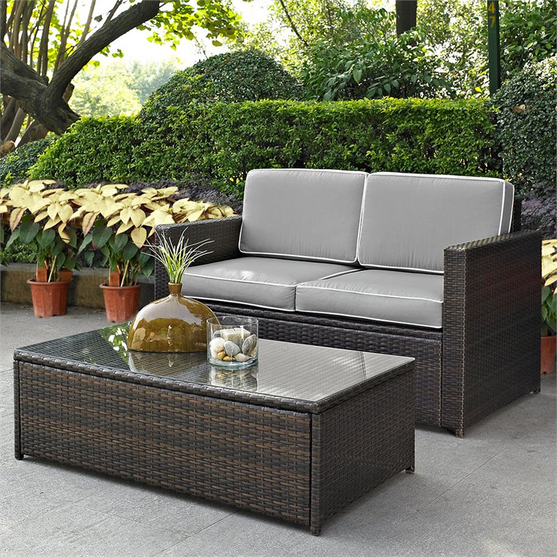 Pemberly Row 2-Piece Wicker Patio Sofa Set in Brown and Gray