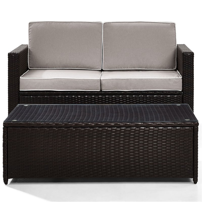 Pemberly Row 2-Piece Wicker Patio Sofa Set in Brown and Gray