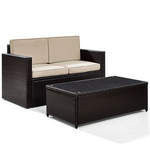 Pemberly Row 2-Piece Wicker Patio Sofa Set in Brown and Sand