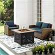 Pemberly Row 3-Piece Metal Patio Fire Pit Sofa Set in Brown/Navy
