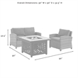 Pemberly Row 3-Piece Metal Patio Fire Pit Sofa Set in Brown/Navy