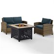 Pemberly Row 3-Piece Metal Patio Fire Pit Sofa Set in Brown/Navy