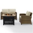Pemberly Row 3-Piece Metal Patio Fire Pit Sofa Set in Brown/Sand