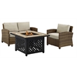 Pemberly Row 3-Piece Metal Patio Fire Pit Sofa Set in Brown/Sand