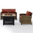 Pemberly Row 3-Piece Patio Fabric Fire Pit Sofa Set in Brown/Red
