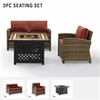 Pemberly Row 3-Piece Patio Fabric Fire Pit Sofa Set in Brown/Red