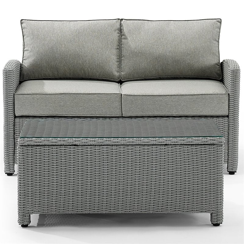 Pemberly Row Modern 2-Piece Resin Wicker Patio Sofa Set in Gray
