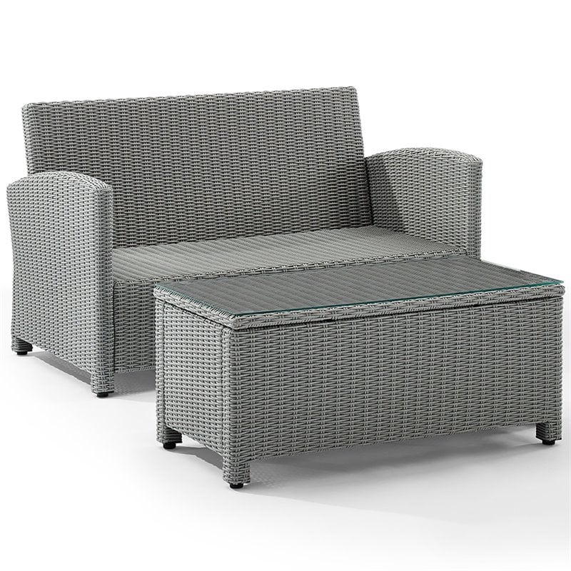 Pemberly Row Modern 2-Piece Resin Wicker Patio Sofa Set in Gray