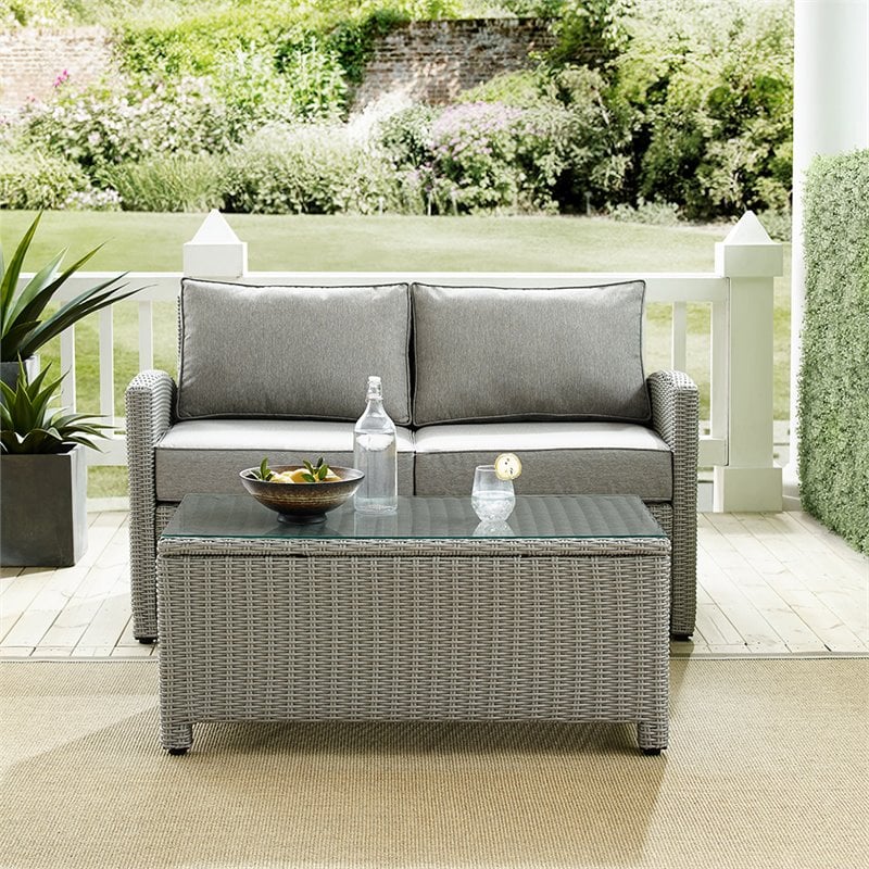 Pemberly Row Modern 2-Piece Resin Wicker Patio Sofa Set in Gray
