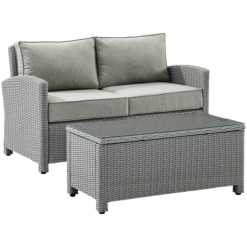 Pemberly Row Modern 2-Piece Resin Wicker Patio Sofa Set in Gray