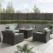 Pemberly Row 5-Piece Outdoor Wicker Chair Set with Fire Table in Mist
