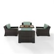 Pemberly Row 5-Piece Outdoor Wicker Chair Set with Fire Table in Mist