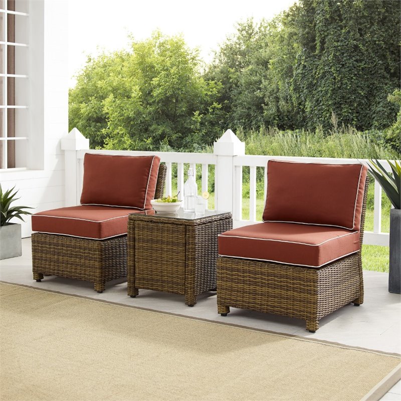 Pemberly Row 3 -Piece Wicker / Rattan Outdoor Chair Set in Red/Brown