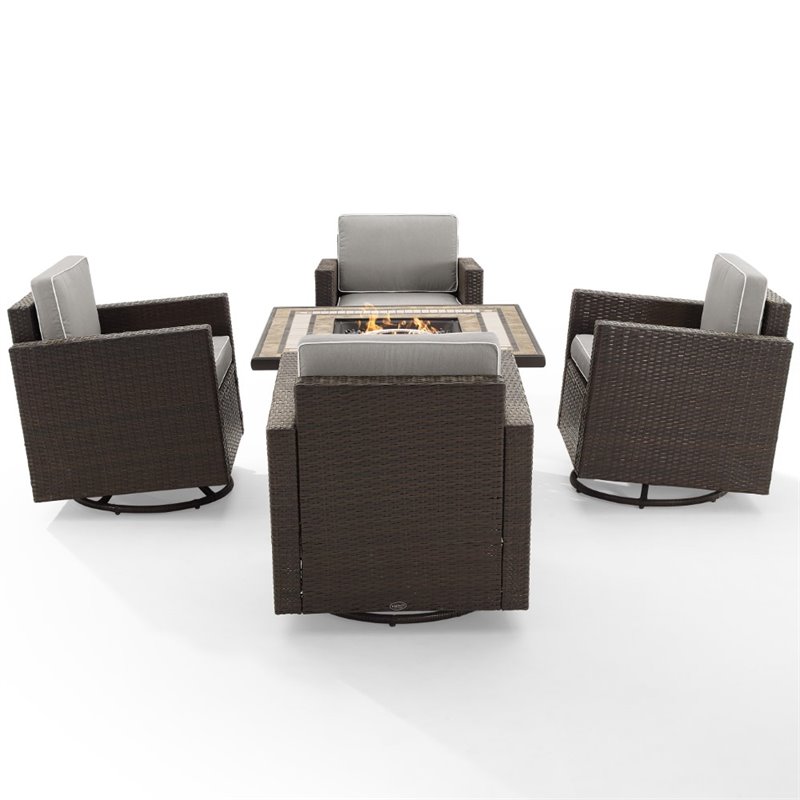 Pemberly Row 5-Piece Wicker / Rattan Conversation Set in Gray/Brown