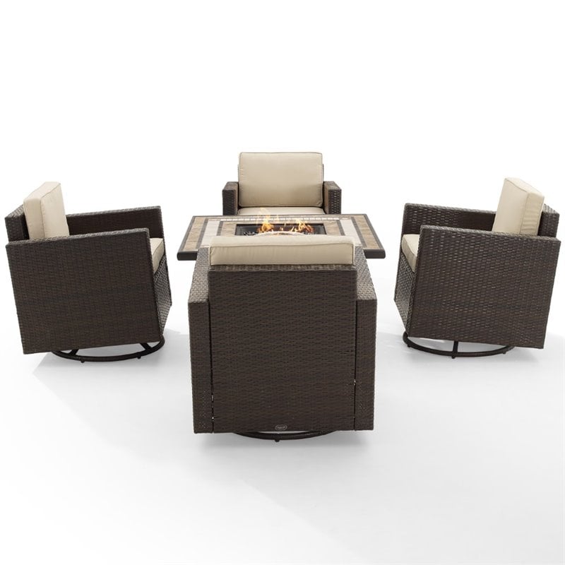Pemberly Row 5-Piece Wicker / Rattan Conversation Set in Sand/Brown