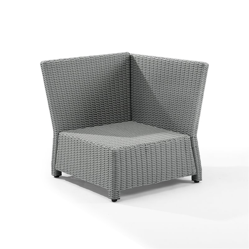 Pemberly Row Wicker Outdoor Sectional Corner Chair in Navy/Gray