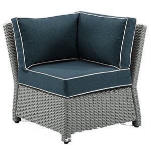 Pemberly Row Wicker Outdoor Sectional Corner Chair in Navy/Gray